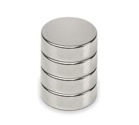 MAUL Imán de neodimio de 15 x 5 mm de diámetro (4 unidades), Imanes para un uso versátil, Imán redondo con diseño elegante y moderno, imanes fuertes para placa magnética, cinta magnética, plata