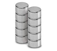 MAUL Imán de neodimio de 5 x 3 mm de diámetro (10 unidades), Imanes para un uso versátil, Imán redondo con diseño elegante y moderno, imanes fuertes para placa magnética, cinta magnética, plata