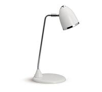 MAUL Lámpara de mesa MAULstarlet blanca diseño retro E27 LED | cabezal orientable, base metálica estable, luz cálida 3000 K, bombilla sustituible, interruptor en cable