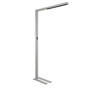 MAUL Lámpara de pie LED MAULsirius plata regulable para oficina | luz directa e indirecta, sensores inteligentes, tono ajustable, trabajo cómodo sin deslumbrar, base firme antideslizante