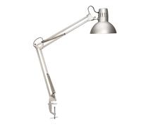 MAUL Lámpara de pinza MAULstudy LED E27 plata para escritorio | Luz cálida agradable, brazo doble ajustable, fijación estable en borde, bombilla E27 reemplazable, metal resistente