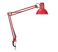 MAUL Lámpara de pinza MAULstudy LED E27 roja para escritorio | Luz cálida acogedora, brazo doble orientable, fijación firme, bombilla incluida, metal resistente