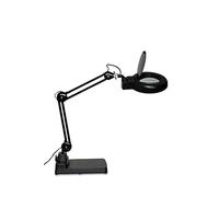 MAUL Lámpara lupa LED MAULviso negra de pie para trabajos finos | aumento cómodo 1.75x, luz uniforme sin sombras, brazo metálico ajustable, base estable, enfoque preciso