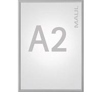 MAUL Marco abatible A2 MAULstandard aluminio plateado para póster | formato vertical, cambio rápido, fijación mural incluida, lámina protectora, perfil fino