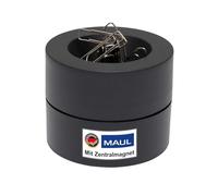 MAUL portaclips MAULpro Ø7.3x6cm | Organizador escritorio para clips oficina | Accesorio de escritorio con imán para la oficina | Incluye 15 pinzas | Elegante dispensador de clips | Negro