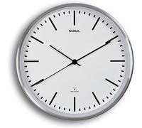 MAUL Reloj de Pared MAULfly Blanco Plata radiocontrolado silencioso | hora precisa automática, funcionamiento discreto, cristal mineral plano, estilo moderno, pila AA incluida