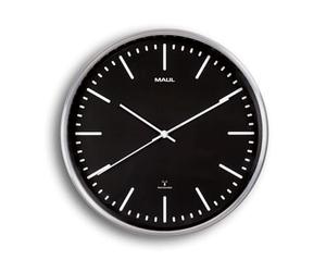 MAUL Reloj de Pared MAULfly Negro y Plata silencioso automático | hora precisa sin ajustes, lectura clara, marco aluminio elegante, cristal mineral robusto, montaje fácil, pila incluida
