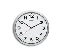 Maul Reloj de Pared MAULstep Ø 40 cm, Reloj de Cuarzo con Ajuste automático de Tiempo, Optima para salón, Dormitorio, Cocina, Estudio y Oficina, Buena legibilidad para Espacios Grandes, Plata