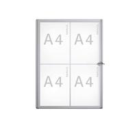 Maul Vitrina anuncios MAULextraslim Plata 4 x A4 Perfil extrafino | diseño delgado elegante, cierre con llave, fondo magnético escribible, puerta abatible, fácil montaje en pared