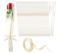 Mauproy Paquete de 100 bolsas de plástico para flores individuales, impermeables, bolsas de embalaje de flores individuales con cintas para el día de la madre, barras de flores, suministros de