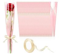 Mauproy Paquete de 100 fundas individuales para rosas, bolsas de plástico impermeables para envolver flores individuales con cintas para el día de la madre, barras de flores, suministros de