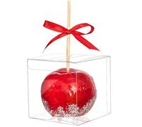 Mauproy Paquete de 30 cajas de manzana de caramelo con agujero, cajas transparentes de manzana de caramelo de 4 x 4 x 4 pulgadas con cintas rojas, cajas de regalo de plástico transparente para boda,