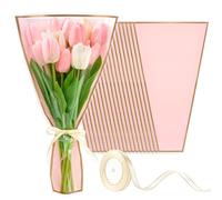 Mauproy Paquete de 50 bolsas de flores rosas para ramos, mangas de plástico de 17.7 x 10.9 pulgadas, envolturas florales frontales transparentes con cintas para suministros de embalaje de floristería,