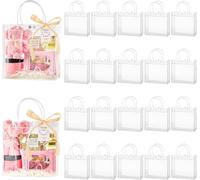 mauproy Paquete de 50 bolsas de regalo de plástico transparente con asas, bolsas de recuerdo de fiesta con cintas y etiquetas, bolsas de regalo reutilizables para bodas, baby shower (7.9 x 7.9 x 3.2