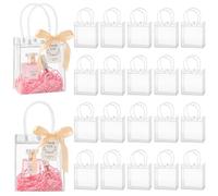 Mauproy Paquete de 50 bolsas de regalo de plástico transparente con asas, bolsas de recuerdo de fiesta con cintas y etiquetas, bolsas de regalo reutilizables para bodas, cumpleaños, baby shower (5.9 x