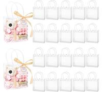 mauproy Paquete de 50 bolsas de regalo transparentes con asas, bolsas de recuerdo de fiesta con cintas y etiquetas, bolsas de regalo reutilizables para boda, baby shower (5.9 x 6.3 x 2.8 pulgadas)