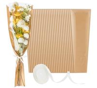 Mauproy Paquete de 50 fundas de flores para ramos, bolsas de papel kraft con cintas para suministros de floristería, boda, día de la madre (24.8 x 8.7 pulgadas)