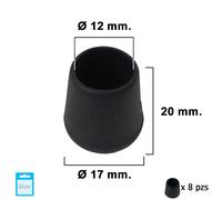 Maurer black conical end piece 12mm. blister pack with 8 pieces. conte