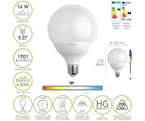 Maurer bombilla led globo rosca e27. 16 watt. equivale a 130 watt. 190