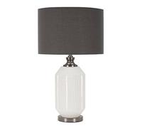 Mauro Ferretti Lámpara de mesa Brighty, cristal y tela, blanco y gris, 65 x 37,5 cm