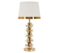 Mauro Ferretti Lámpara de mesa Gold Butterfly, metal y cristal, dorado/blanco, 74 x 35 cm