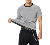 Mauro Kane Camisetas Lentejuelas Hombre Manga Corta Camiseta Brillante T-Shirt Rock Festival Fiesta Discoteca Jazz Dance Clubwear Punk Metalizada Plateado XXL