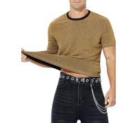 Mauro Kane Camisetas Lentejuelas Hombre Manga Corta Camiseta Brillante T-Shirt Rock Festival Fiesta Discoteca Jazz Dance Clubwear Punk Metalizada Dorado XXL