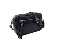 Mauro Pelletteria Bolso Bandolera Mujer Pequeño de Cuero, Ajustable, 2 Bolsillos con Cremallera Piel, Artesanía italiana, Joy (Azul)