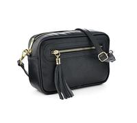 Mauro Pelletteria Bolso Bandolera Mujer Pequeño de Cuero, Ajustable, 2 Bolsillos con Cremallera Piel, Artesanía italiana, Joy (Negro)