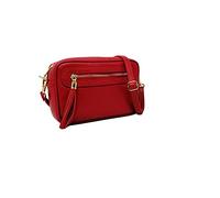 Mauro Pelletteria Bolso Bandolera Mujer Pequeño de Cuero, Ajustable, 2 Bolsillos con Cremallera Piel, Artesanía italiana, Joy (Rojo)