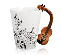 Maustic Regalos para los amantes de la música, taza de violín, regalos de música para hombres y mujeres, músicos, cumpleaños, regalos de violín para violinista, regalos para maestros de violín, taza de cerámica de 13 onzas con posavasos de discos de vinilo