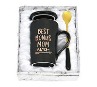 Maustic Taza de café con texto en inglés "Bonus Mom Ever", regalo de cumpleaños para madrastra, segunda madre, madrastra, taza de regalo de 14 onzas, color negro con caja de regalo