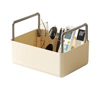 Mavaol Caja de almacenamiento abierta, contenedor organizador PET de gran capacidad, fácil acceso, cesta de almacenamiento con asa portátil para joyería cosmética (Blanco Crema)