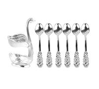 Mavaol Soporte para cuchara de café, elegante soporte para agitadores de café con detalles ricos en esmalte de espejo de aleación en forma de cisne para fiesta, cafetería y oficina (Silver Holder
