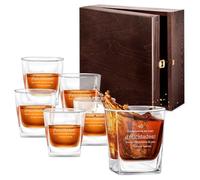 Maverton - 6 Vasos de Cristal Grabados 250 ml - Regalos Originales para Hombre - Regalo Dia del Padre Sofisticado- Regalos Hombre Cumpleanos - Regalo Abuelo - Vida