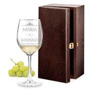 Maverton Copa de Vino Personalizada 350 ml - Copa de Cristal Grabada con Texto - Regalos Originales para Aniversario Pareja Novios Prometidos Casados Padres - Enamorados