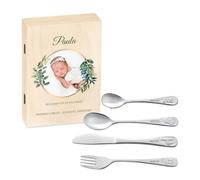 Maverton Cubertería Infantil Personalizada de 4 Piezas - Cubiertos Acero Inoxidable con Grabado - Regalos Personalizados para Bebe Niña - Vajilla Bebe para Comunion Bautizo - Hoja