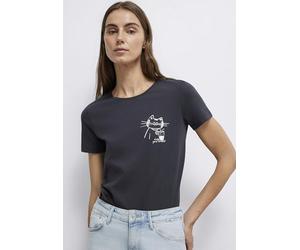 Mavi Mujer Cat Printed Graphic T-Shirt Camiseta, Phantom, XS