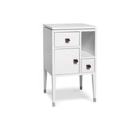 Mavis Mesita de noche Abisko con patas altas Blanco. asa de piel de alce marrón cm