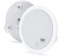 Mavoro Espejo Aumentador LED 17 cm con 3 ventosas Fuertes | Aumento 10X | Espejo de Maquillaje y cosméticos de Viaje portátil Iluminado (Funciona con 4 Pilas AAA | 10X)