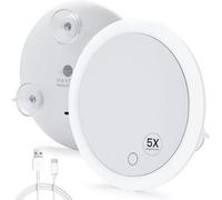 Mavoro Espejo Aumentador LED 17 cm con 3 ventosas Fuertes | Aumento 5X | Espejo de Maquillaje y cosméticos de Viaje portátil Iluminado (batería integrada Recargable USB-C | 5X)