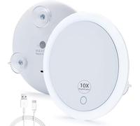 MAVORO Espejo de Aumento con Triple Ventosa y luz | Recargable | Espejo LED retroiluminado con Espejo ampliado 10x. Espejo de Maquillaje Compacto y portátil Iluminado con Aumento | USB