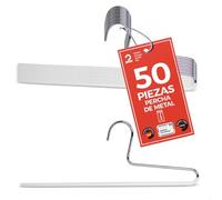 MAWA Juego de 50 Perchas para Pantalones de Tela con Barra Antideslizante, 35 cm, Color Blanco