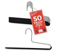 MAWA Juego de 50 Perchas para Pantalones y Pantalones de Tela para Ahorrar Espacio, 35 cm, Color Negro