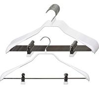 MAWA Percha Universal, 10 Piezas, con Barra de Clip para Camisetas, Pantalones, Faldas y Tops, Gancho Giratorio, con Revestimiento Antideslizante, 42 cm, Blanco