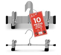 MAWA Perchas con Clips, Set de 10 Perchas Ahorra Espacio con Clips Antideslizantes, Pantalones y Faldas, Gancho Giratorio 360°, 30 cm, Negro, Fabricado en Alemania