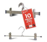 MAWA Perchas con Clips, Set de 10 Perchas Ahorra Espacio con Clips Antideslizantes, Pantalones y Faldas, Gancho Giratorio 360°, 30 cm, Platedo, Fabricado en Alemania