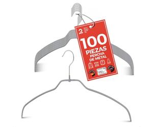 MAWA Perchas Light, Set de 100 50% Perchas Ahorra Espacio y Antideslizantes, Ideales para Camisas y Blusas, Gancho Giratorio 360° con Revestimiento Antideslizante, 42 cm, Platedo