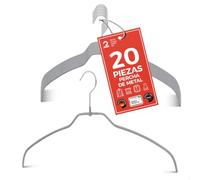 MAWA Perchas Light, Set de 20 50% Perchas Ahorra Espacio y Antideslizantes, Ideales para Camisas y Blusas, Gancho Giratorio 360° con Revestimiento Antideslizante, 42 cm, Platedo