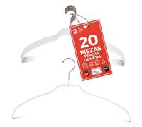 MAWA Perchas Light, Set de 20 50% Perchas Ahorra Espacio y Antideslizantes, Ideales para Camisas y Blusas, Gancho Giratorio 360° con Revestimiento Antideslizante, 42 cm, Blanco
